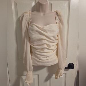 ASTR The Label Puff Sleeve Square Neck Top Size Small Cream Long Sleeve